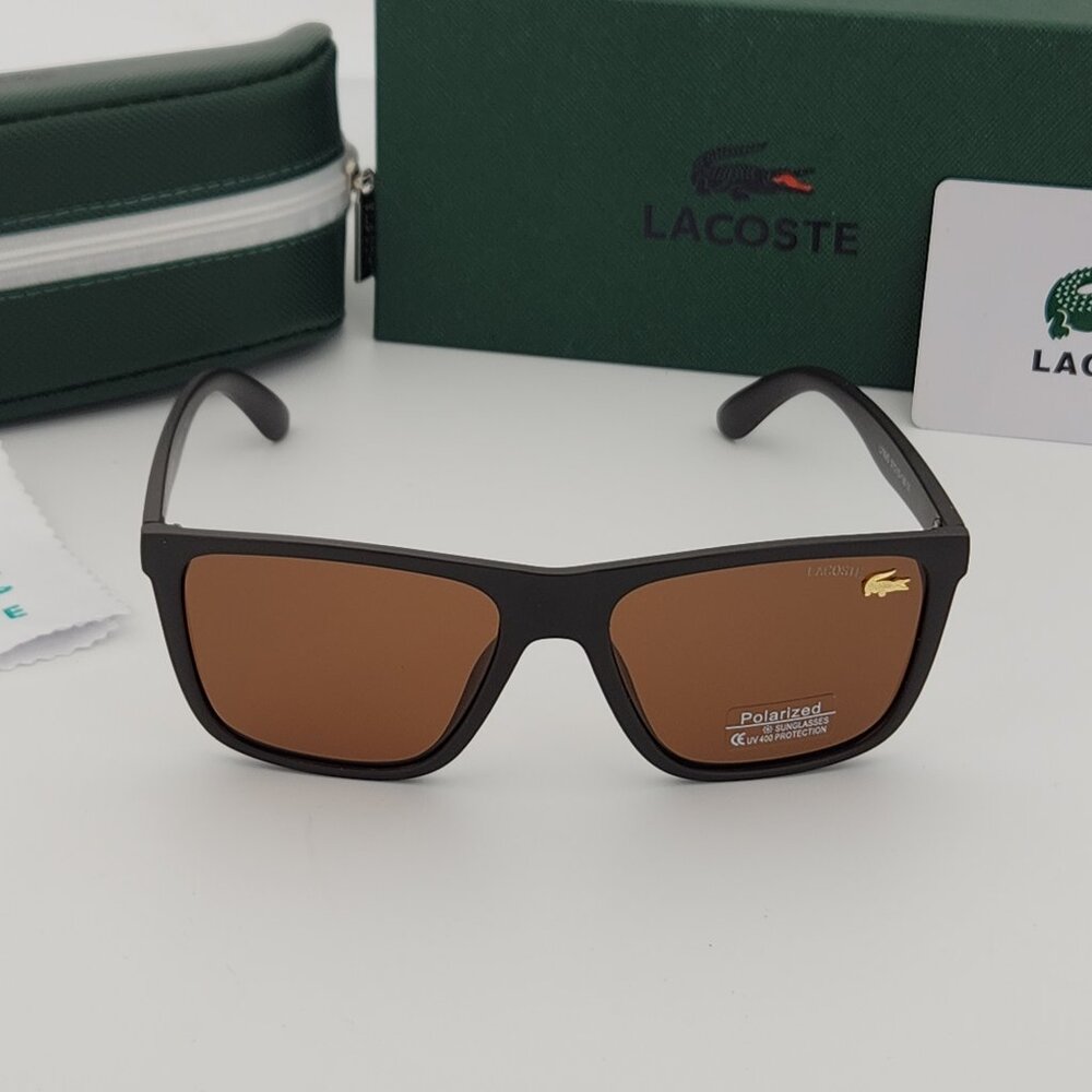 Lacoste Polarized Wayfarer Sunglasses Matte Brown Frame Brown Tint Lens NEW